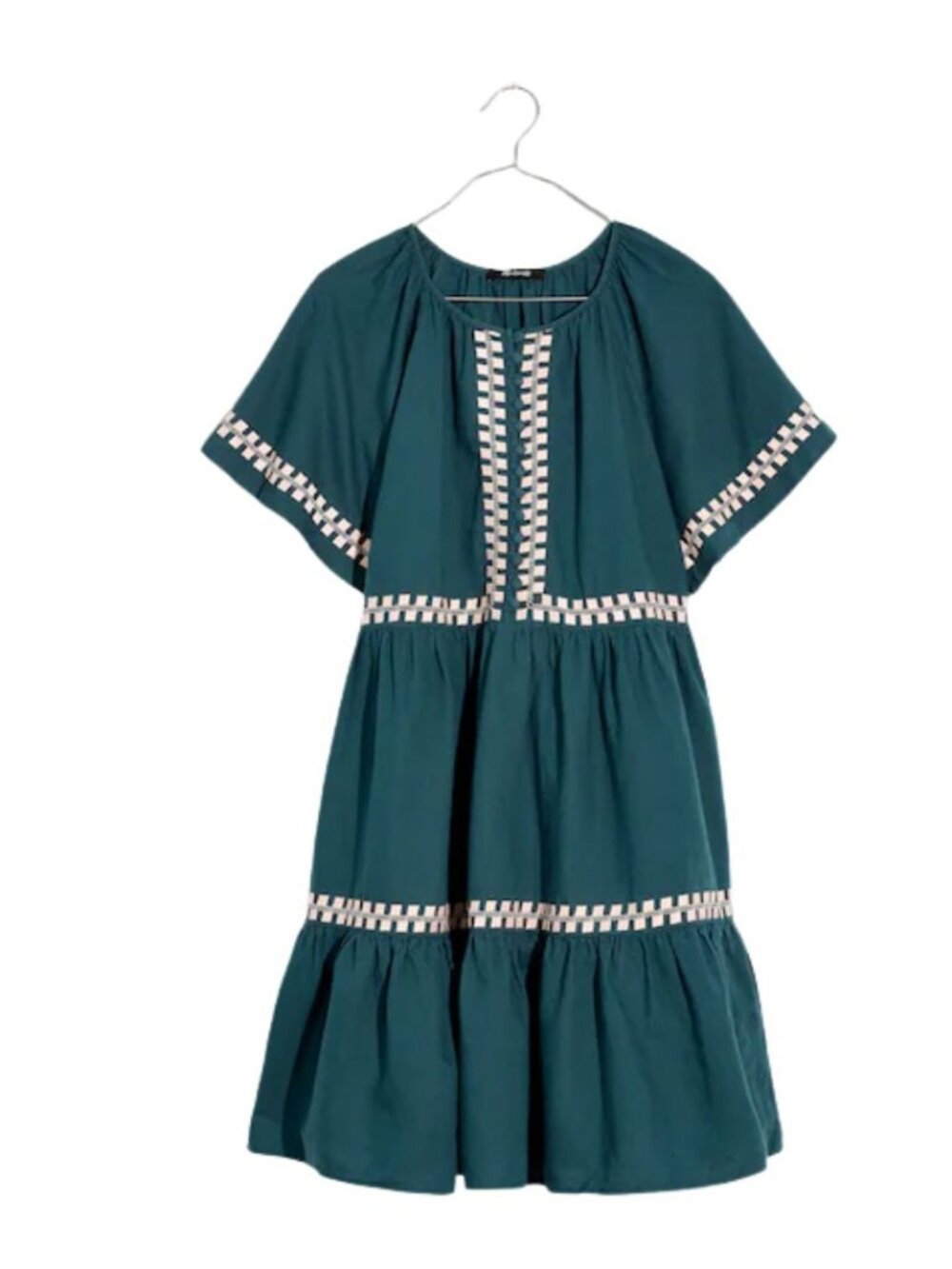 Madewell Linen Embroidered Mini Green Dress